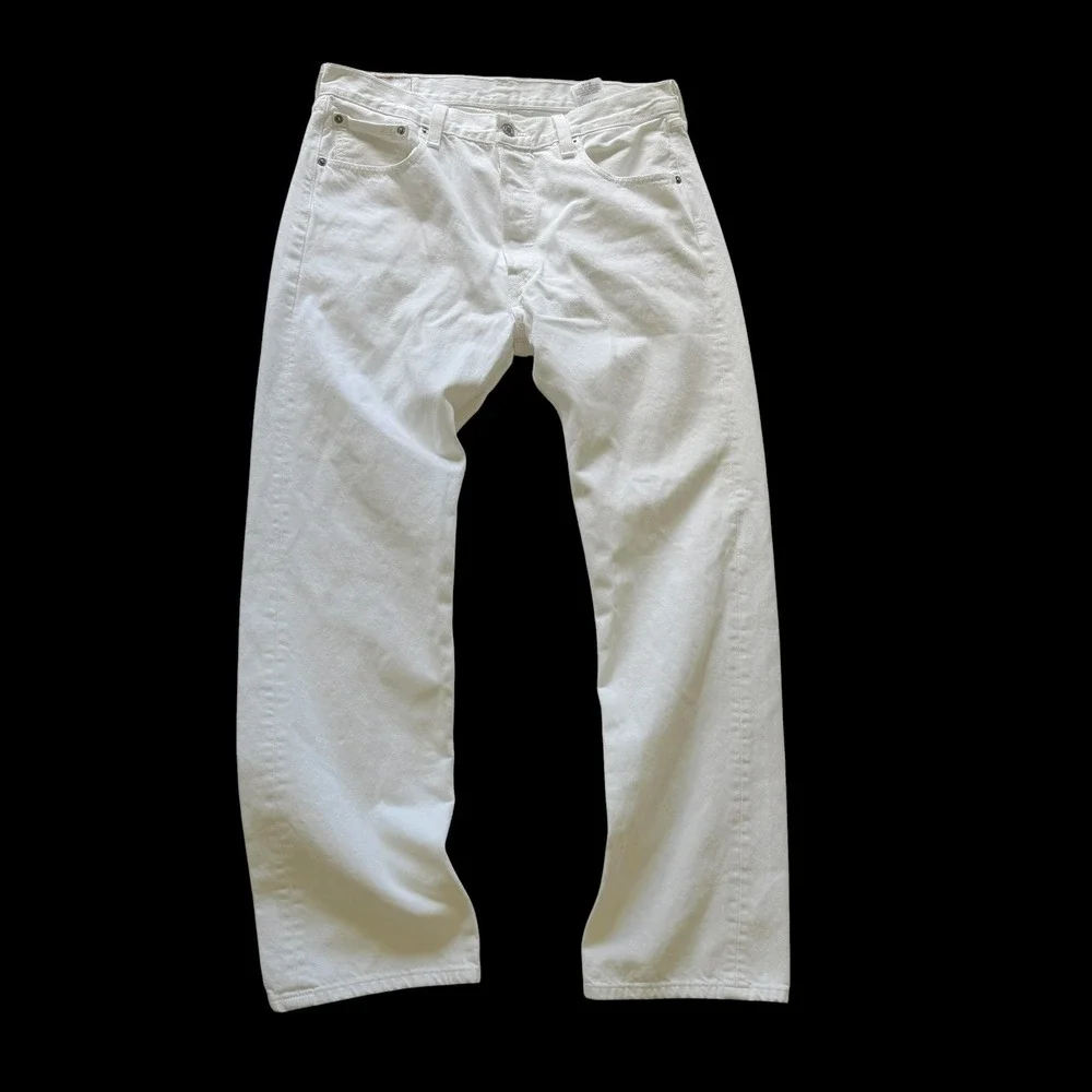 Y2K Levis 501 Original Fit White Denim Jeans 34x32 Fits 33.5x30.5 Button Fly